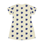 Blue Orchid Blooms Beige T-Shirt Dress