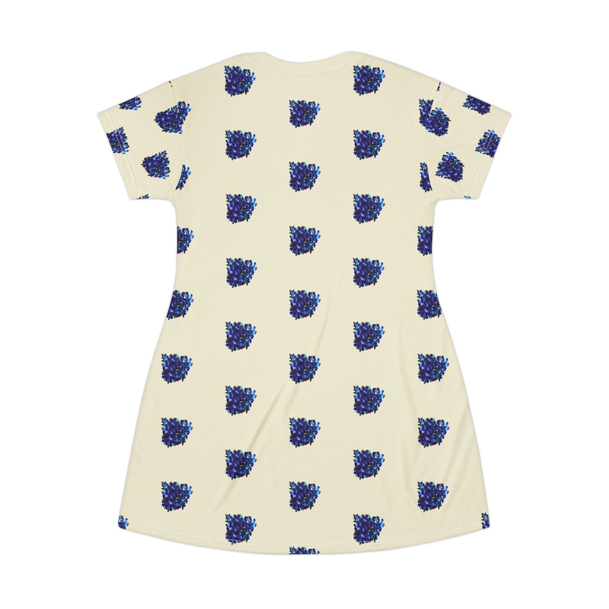 Blue Orchid Blooms Beige T-Shirt Dress