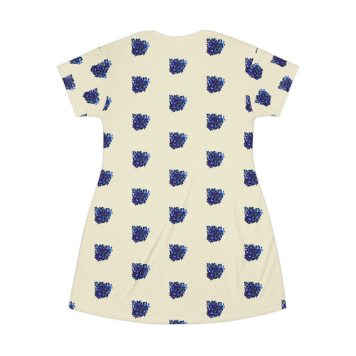 Blue Orchid Blooms Beige T-Shirt Dress