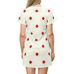 Red Rose Blooms Ivory Cream T-Shirt Dress