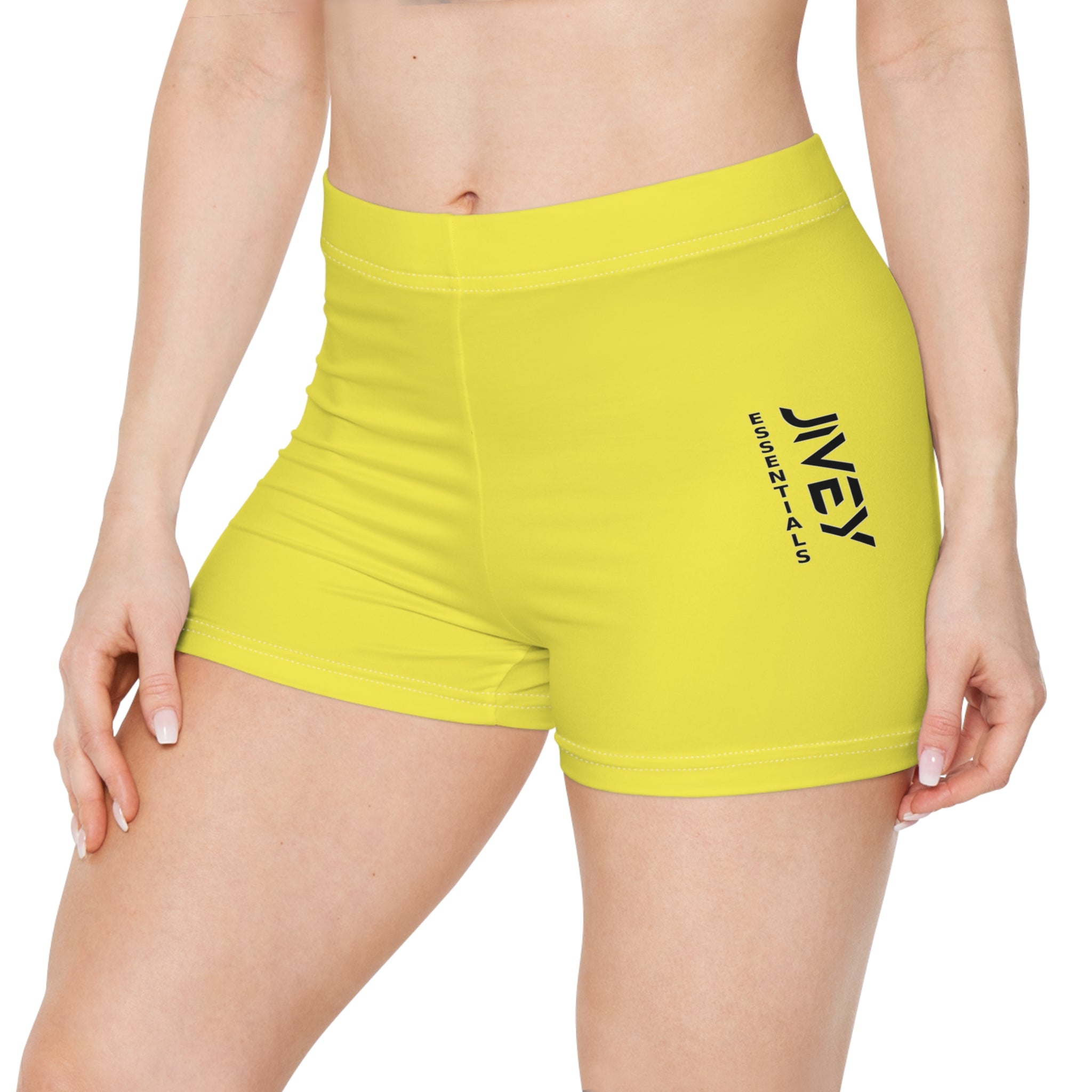 JIVEY Essentials Women's Brushed Faux Skinny-fit Lemon Yellow Shorts