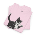Cute Kitten Chasing Ball Sketch Art Unisex Heavy Cotton Tee