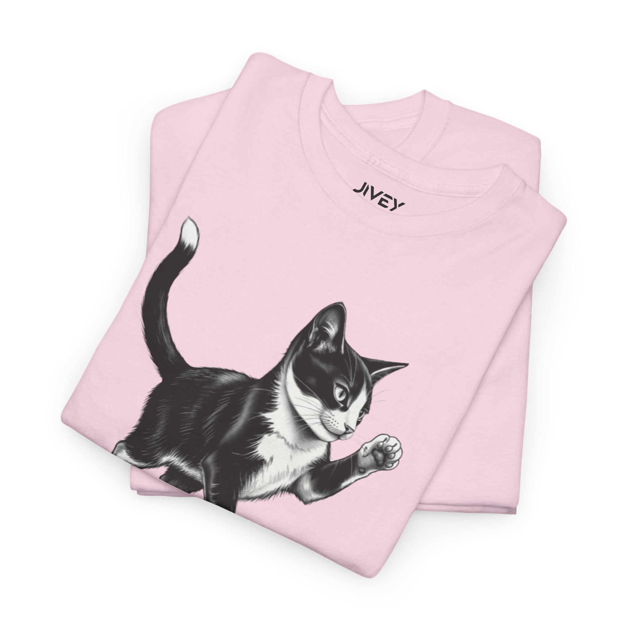 Cute Kitten Chasing Ball Sketch Art Unisex Heavy Cotton Tee
