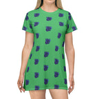 Blue Orchid Blooms Emerald Green T-Shirt Dress