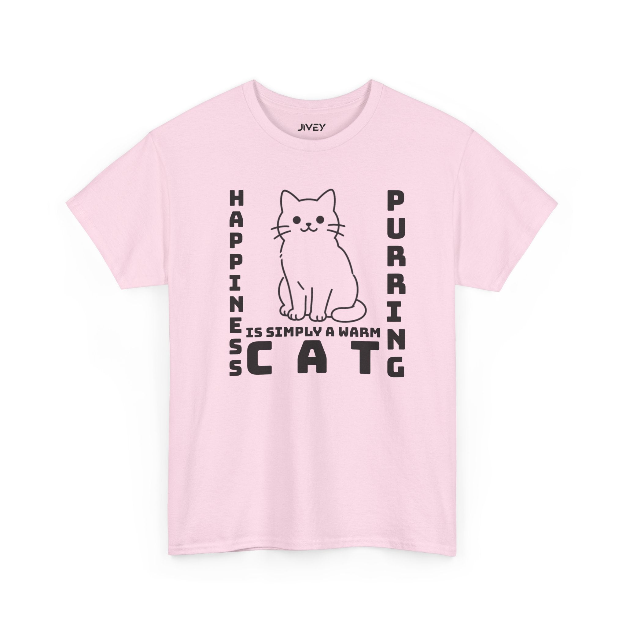 Happy Cat Single Line Pet Art Style Heavy Cotton Tee