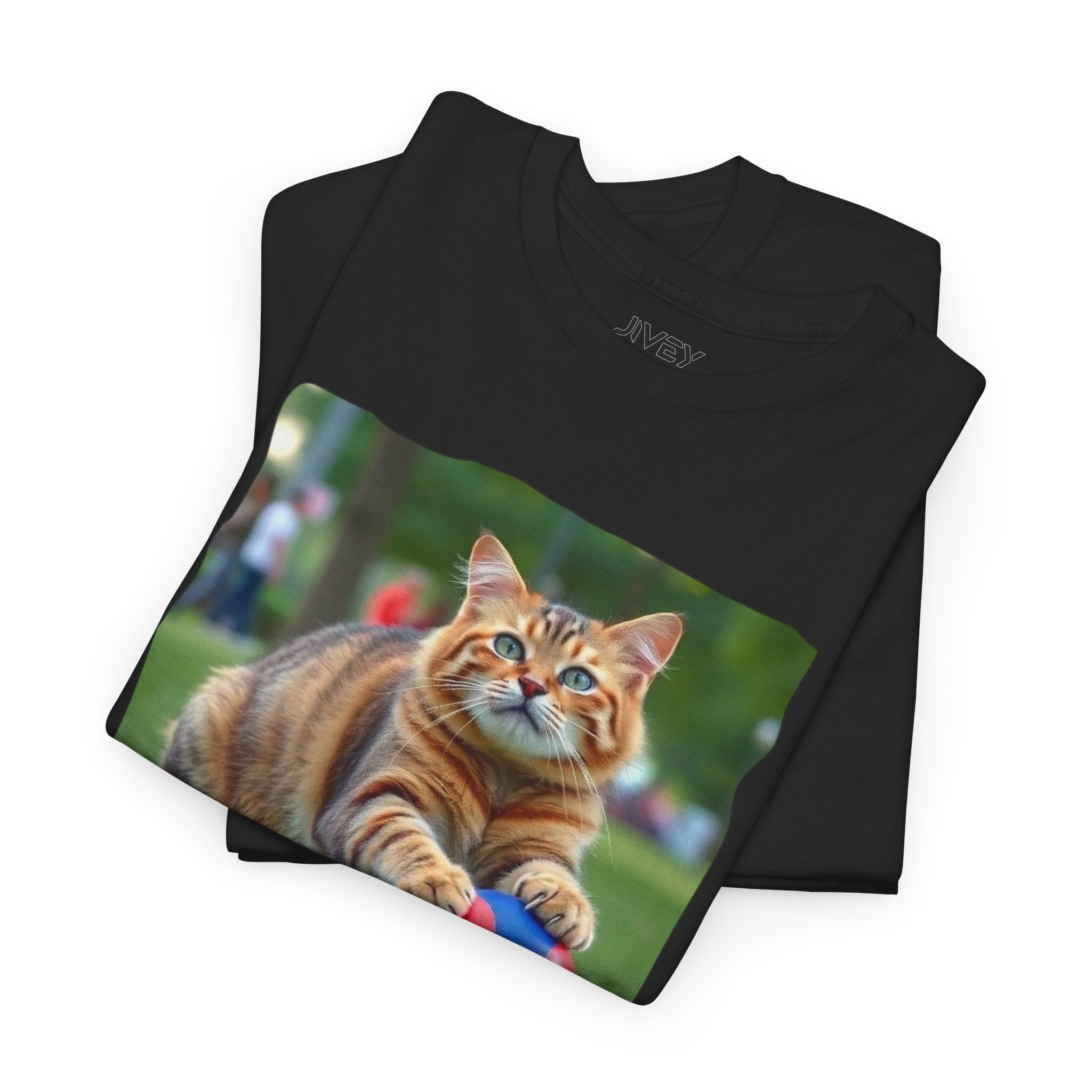 Tabby Cat Playing Ball Portrait Unisex Heavy Cotton Tee