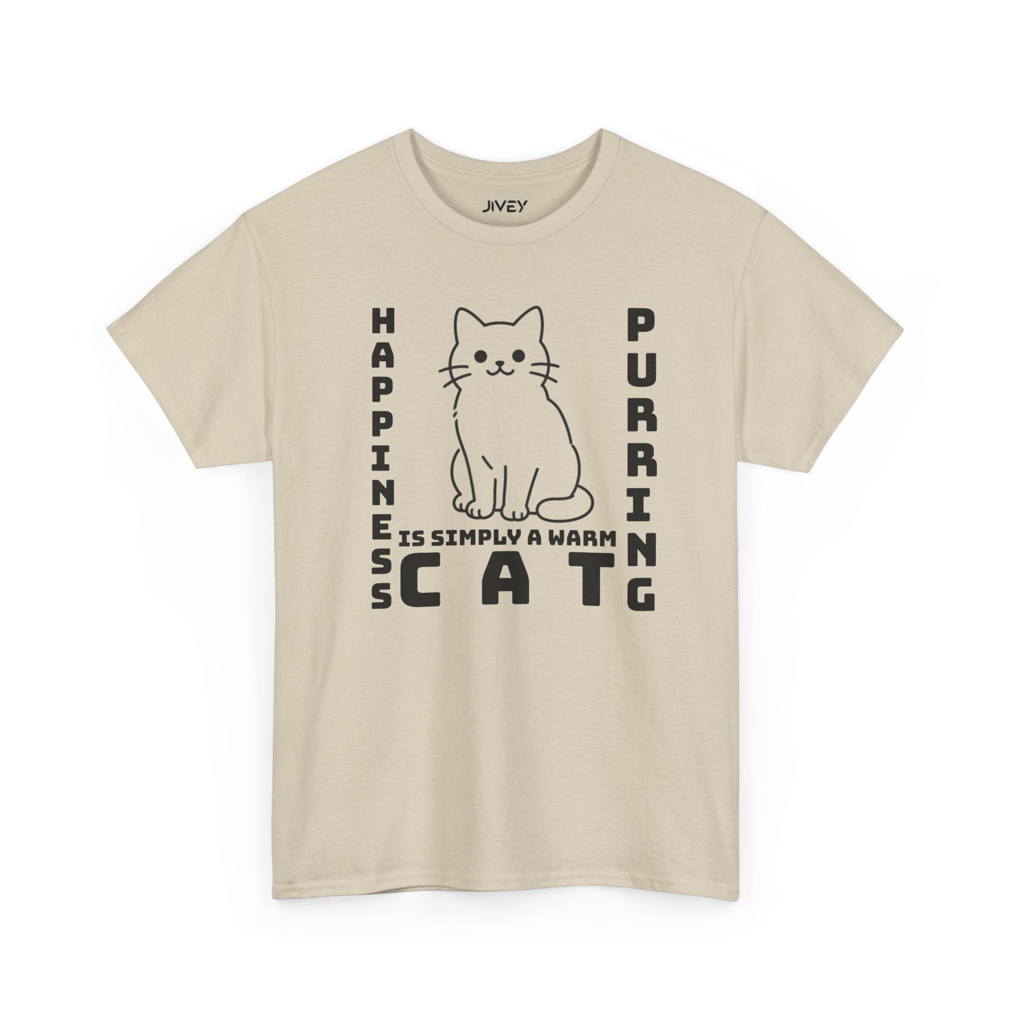 Happy Cat Single Line Pet Art Style Heavy Cotton Tee