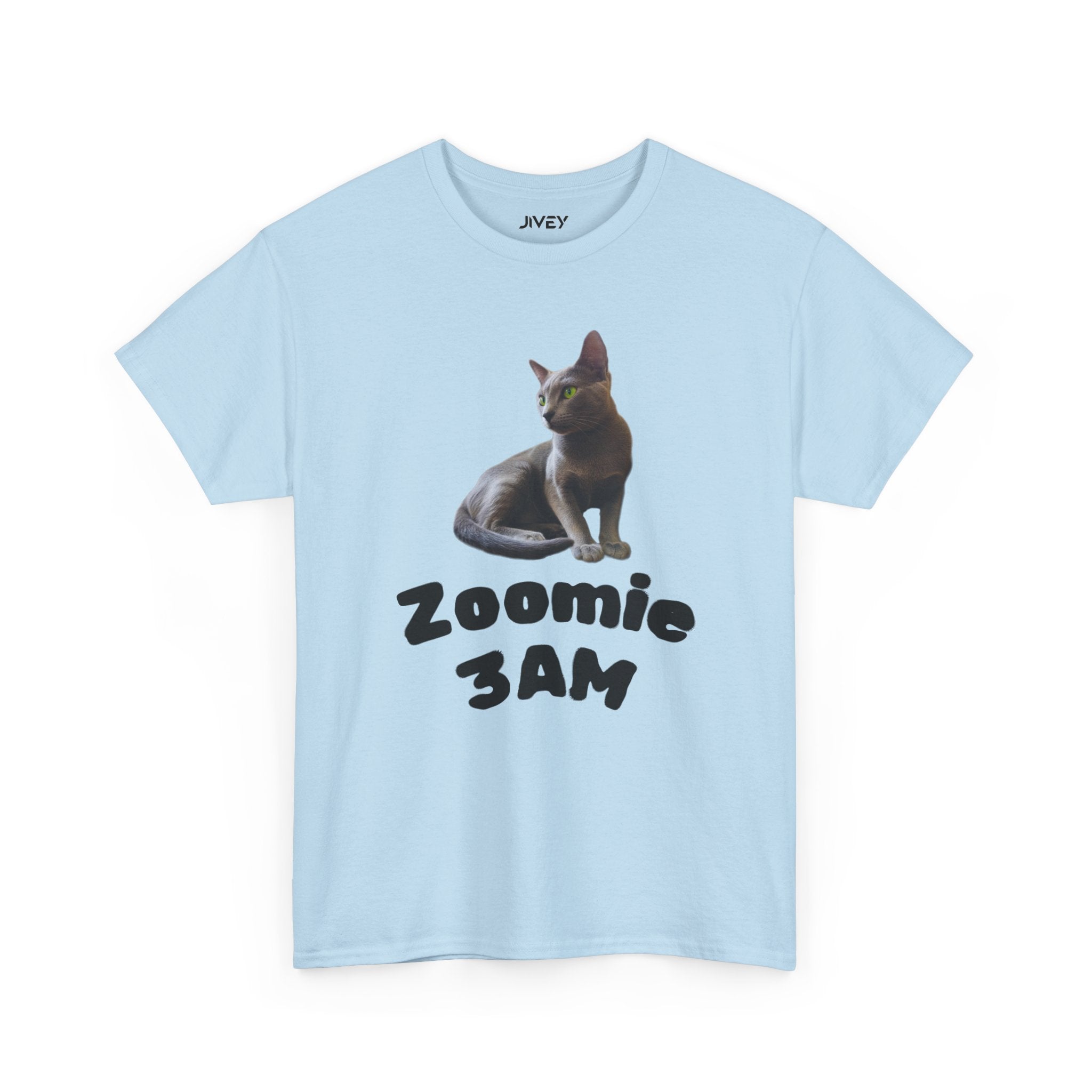 Russian Green Eyes Grey Skin Cat Heavy Cotton Tee