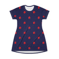 Red Rose Blooms Navy Blue T-Shirt Dress