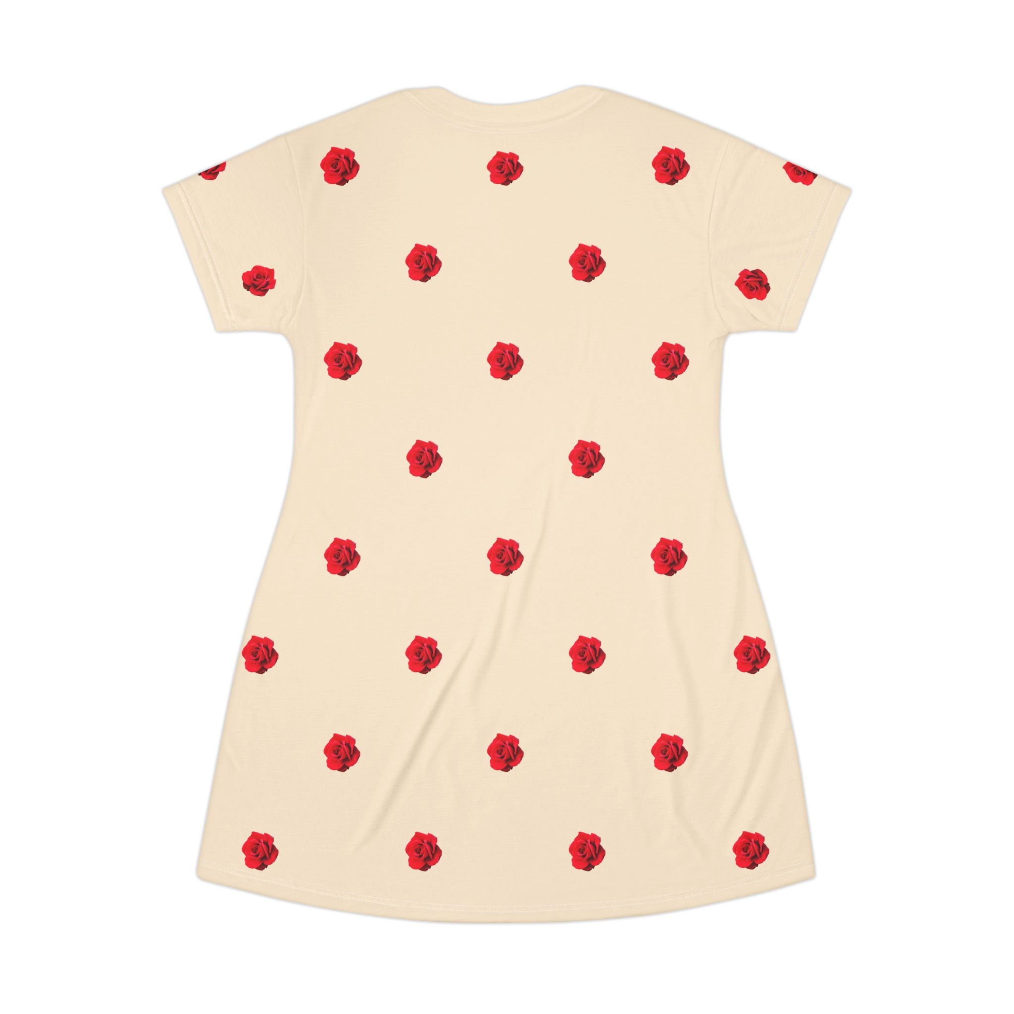 Red Rose Blooms Champagne T-Shirt Dress