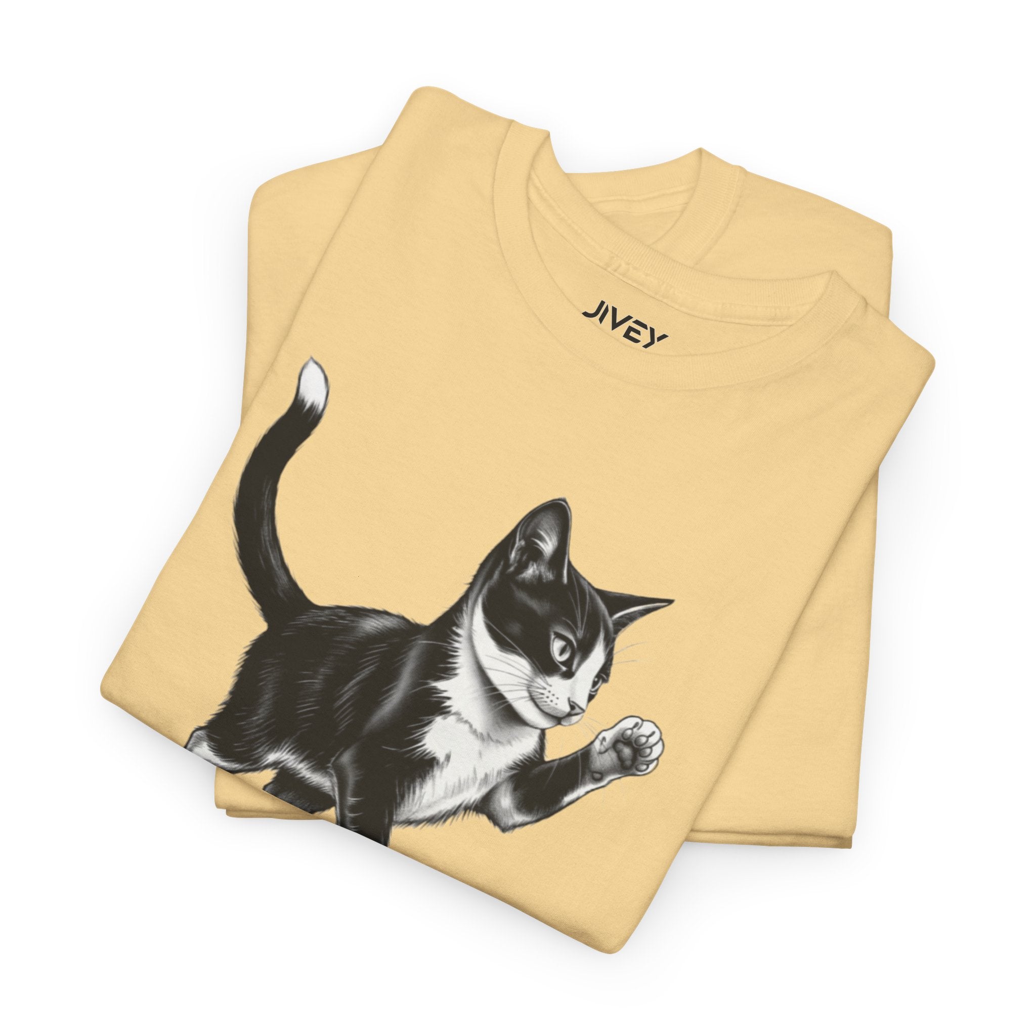 Cute Kitten Chasing Ball Sketch Art Unisex Heavy Cotton Tee