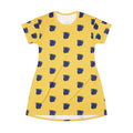 Blue Orchid Blooms Mustard Yellow T-Shirt Dress