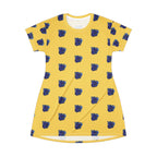 Blue Orchid Blooms Mustard Yellow T-Shirt Dress