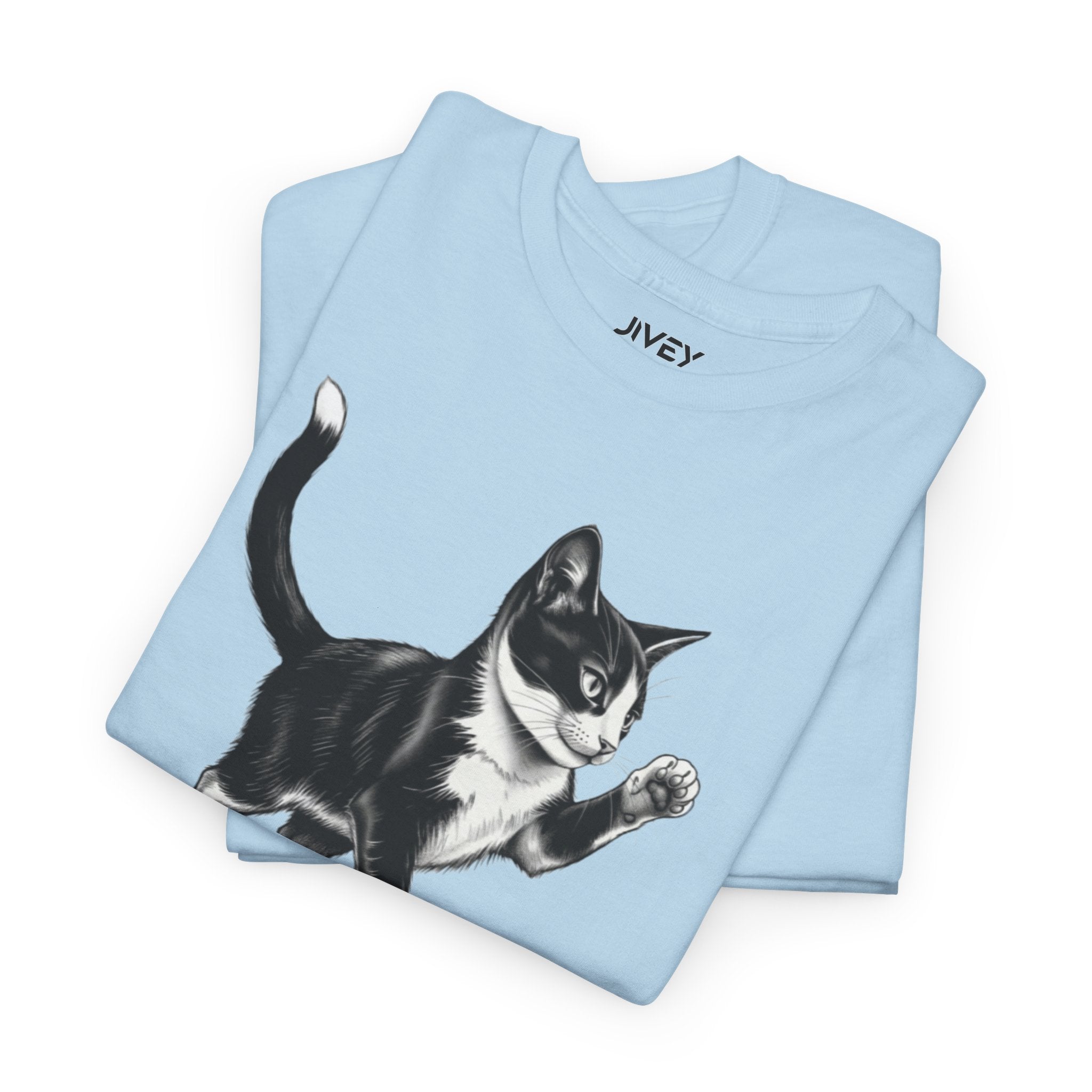 Cute Kitten Chasing Ball Sketch Art Unisex Heavy Cotton Tee
