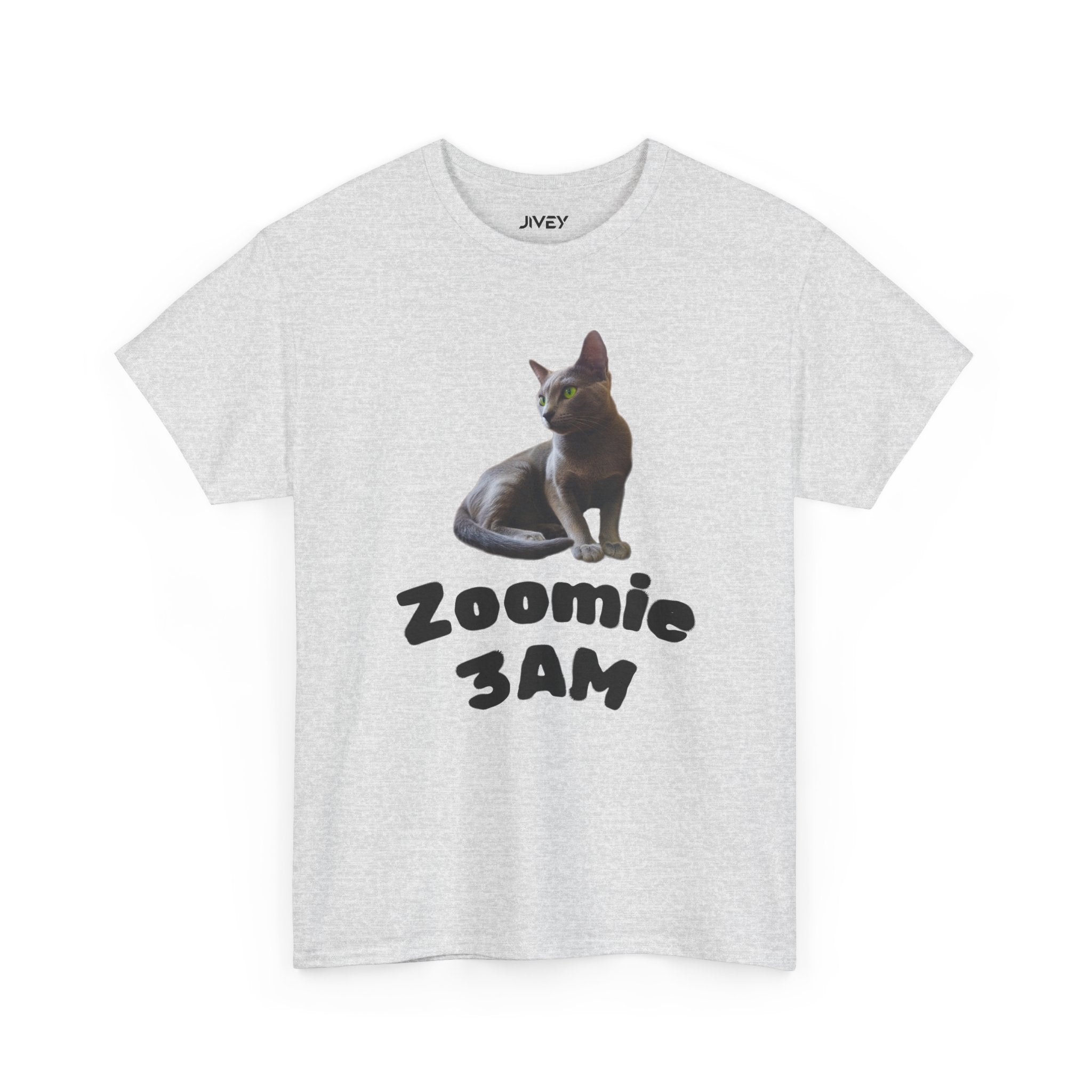 Russian Green Eyes Grey Skin Cat Heavy Cotton Tee