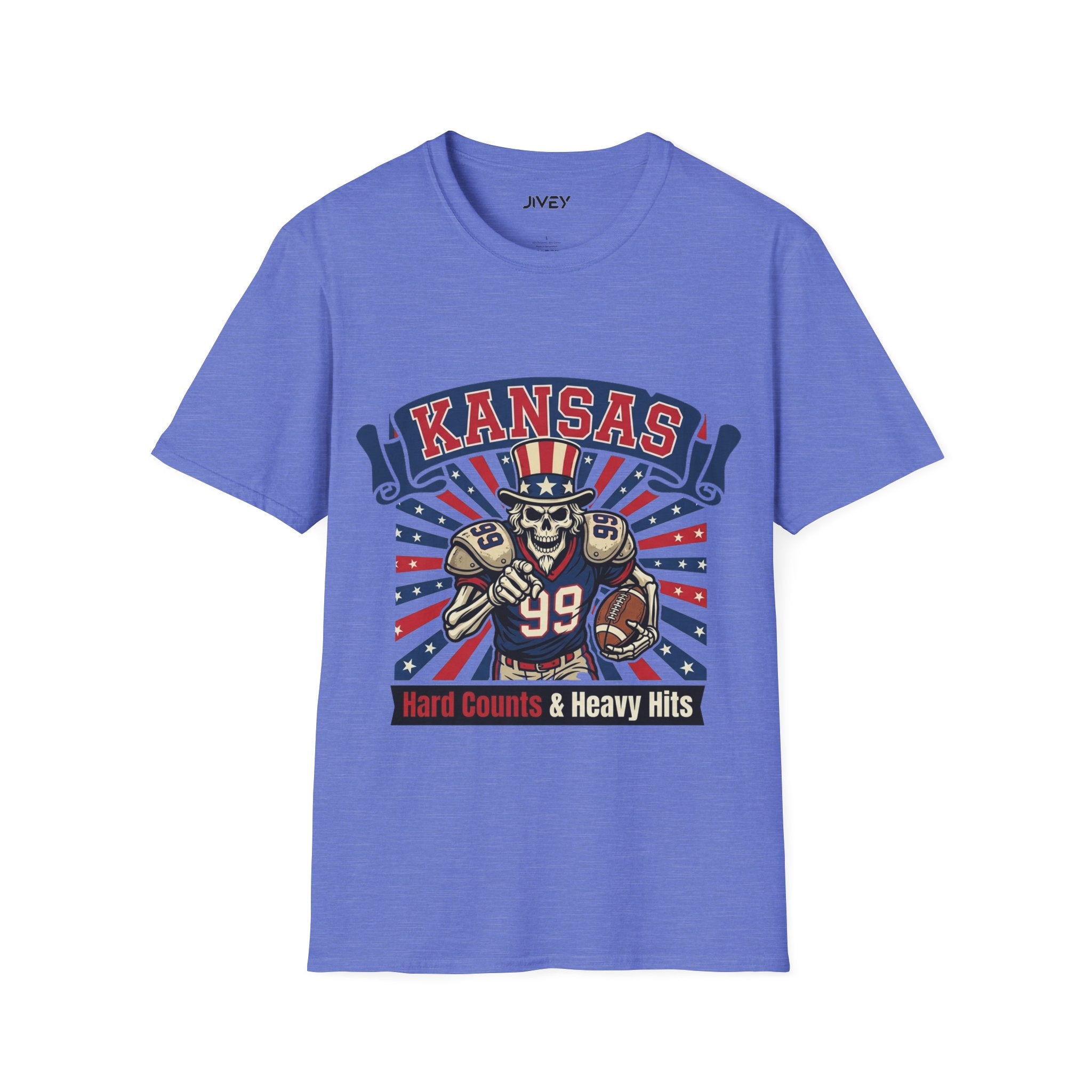 Kansas Heavy Hits Football Blues Tee