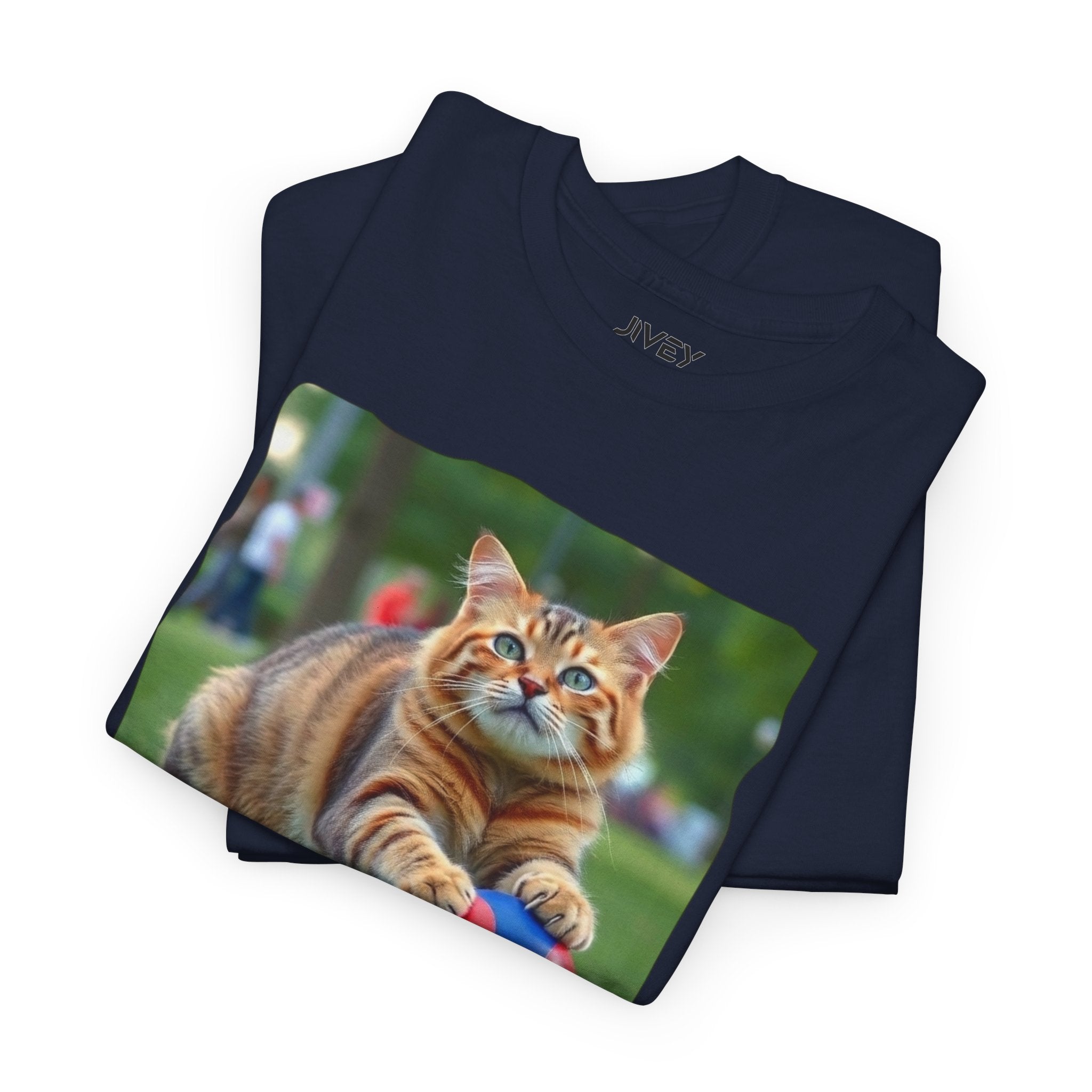 Tabby Cat Playing Ball Portrait Unisex Heavy Cotton Tee