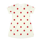 Red Rose Blooms Ivory Cream T-Shirt Dress