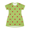 Red Rose Blooms Sage Green T-Shirt Dress