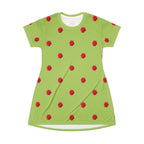Red Rose Blooms Sage Green T-Shirt Dress