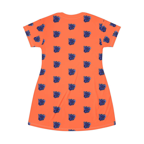 Blue Orchid Blooms Coral T-Shirt Dress