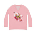 Flowers Bloom Butterflies Dance V-neck Pastel Pink Shirt