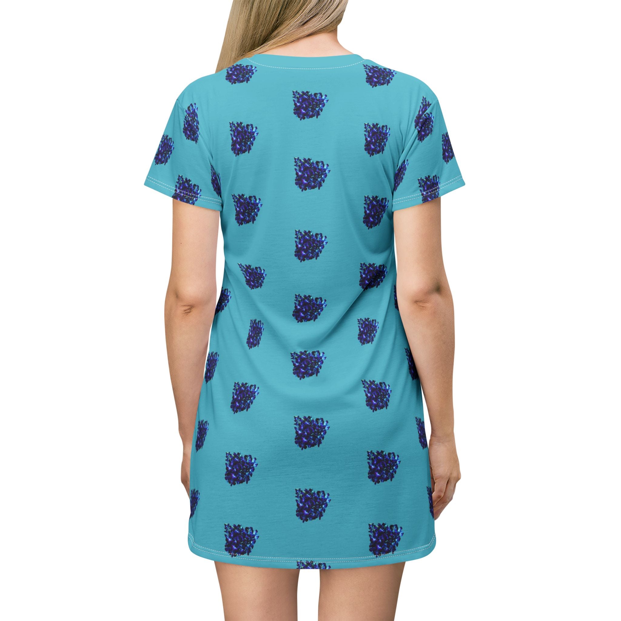 Blue Orchid Blooms Turquoise T-Shirt Dress