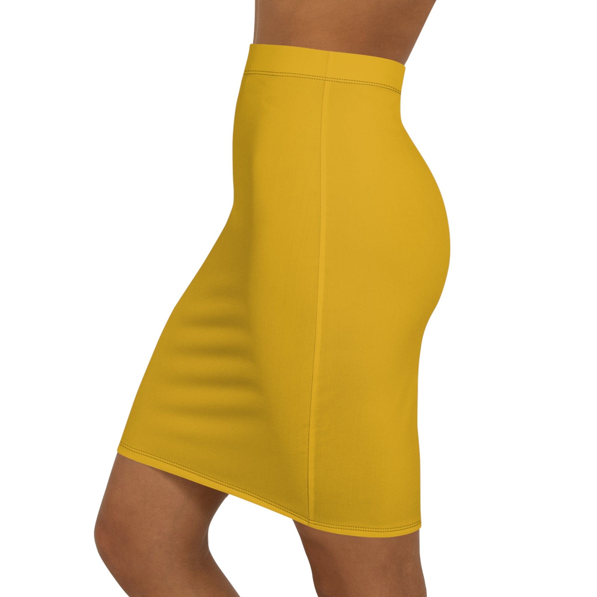 JIVEY Eminent Rich Slim-fit Mid-waist Mustard Pencil Skirt