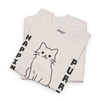 Happy Cat Single Line Pet Art Style Heavy Cotton Tee