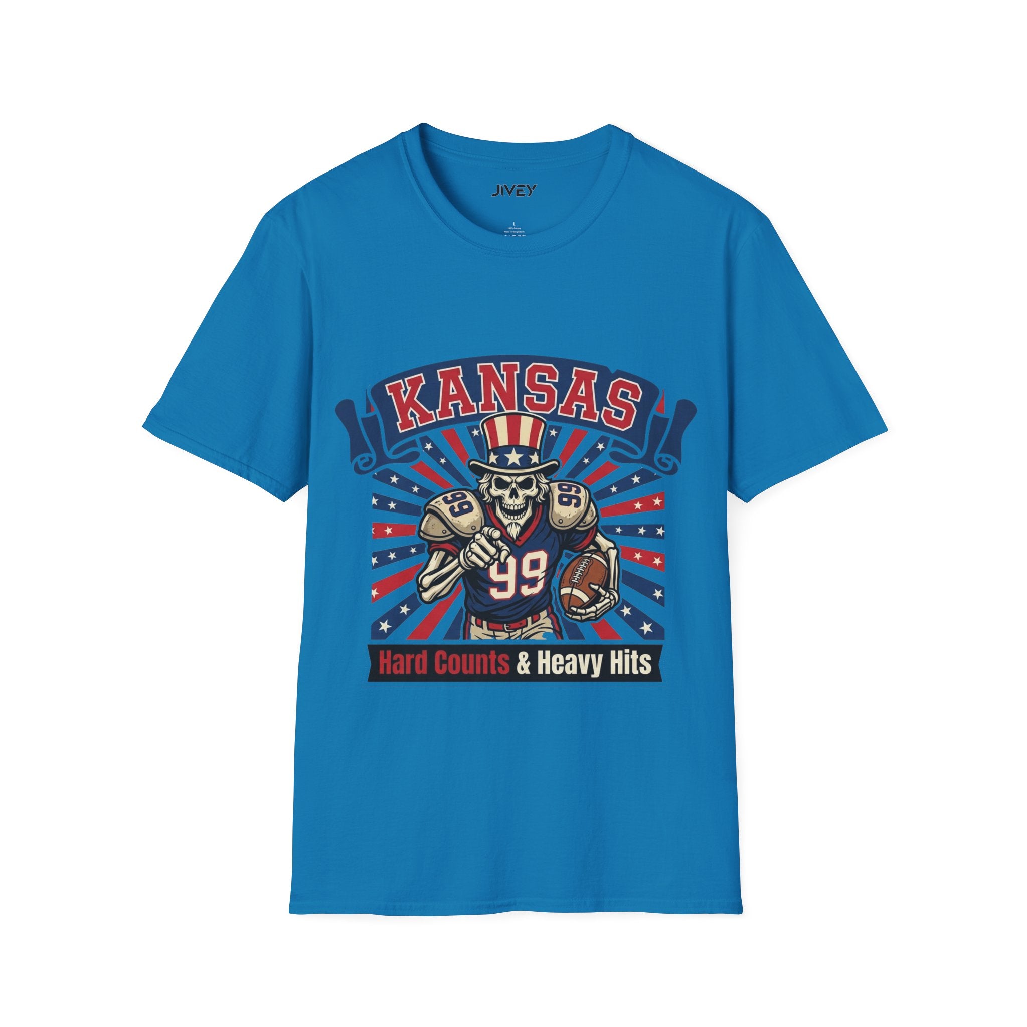 Kansas Heavy Hits Football Blues Tee