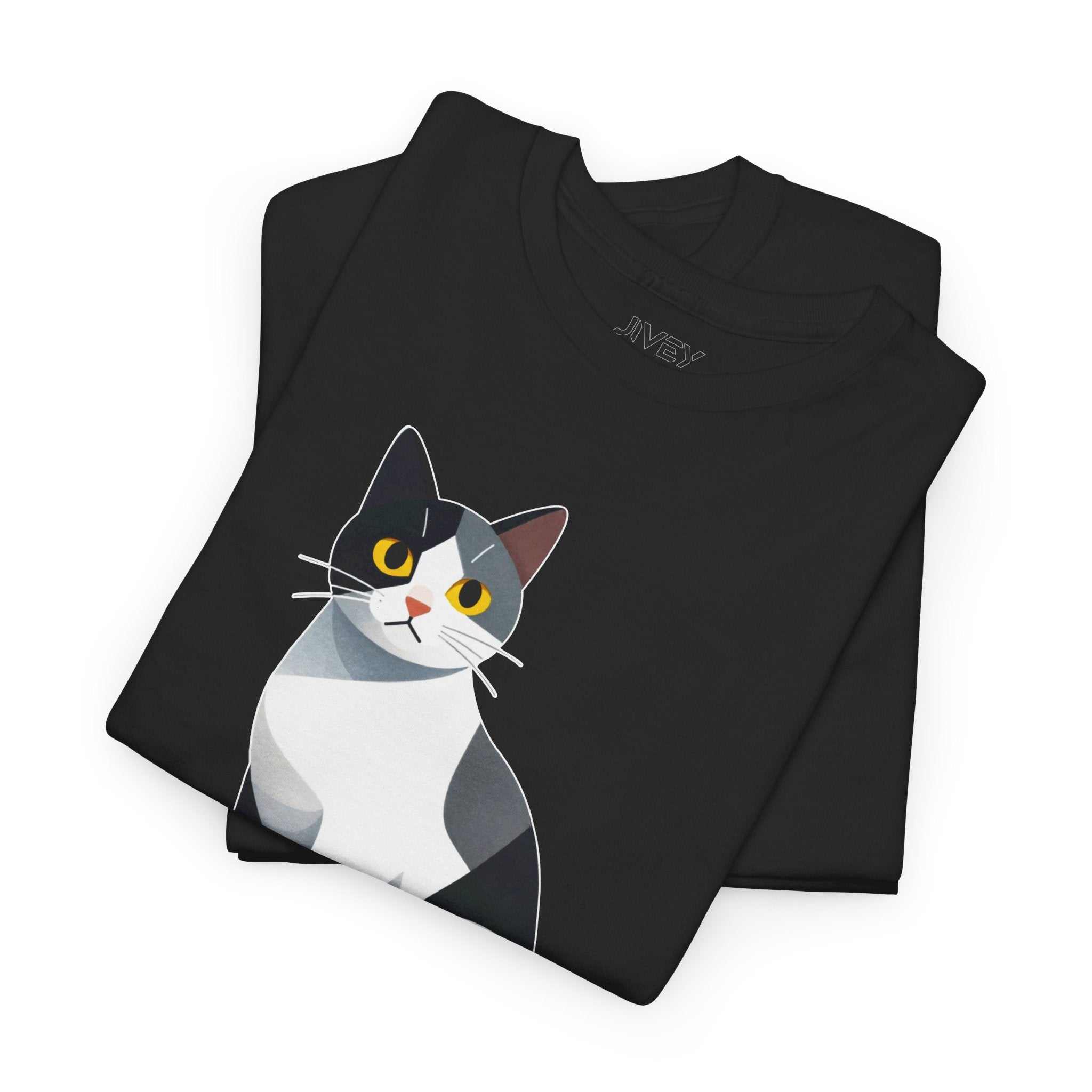 Cute Cat Cubist Style Heavy Cotton Tee