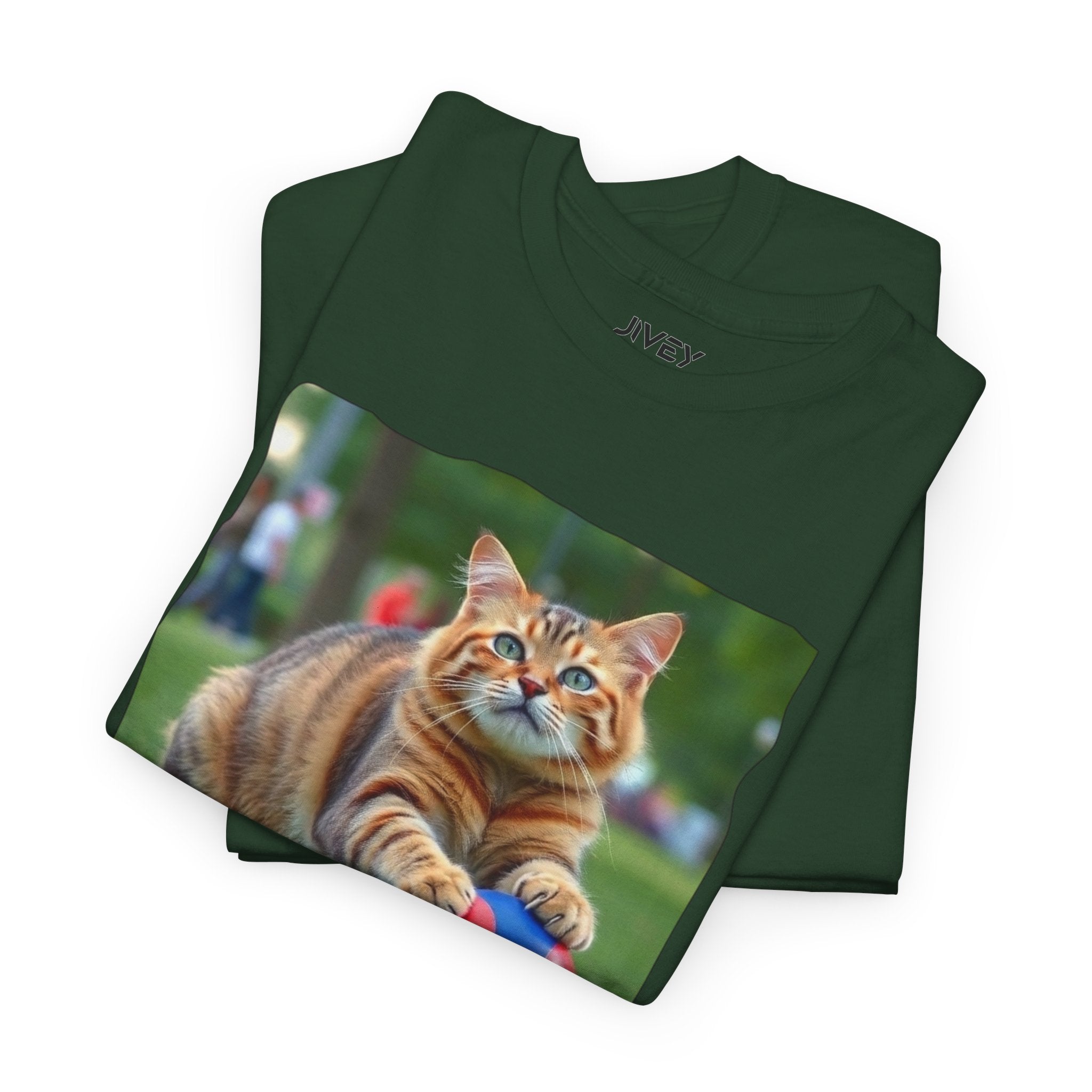 Tabby Cat Playing Ball Portrait Unisex Heavy Cotton Tee