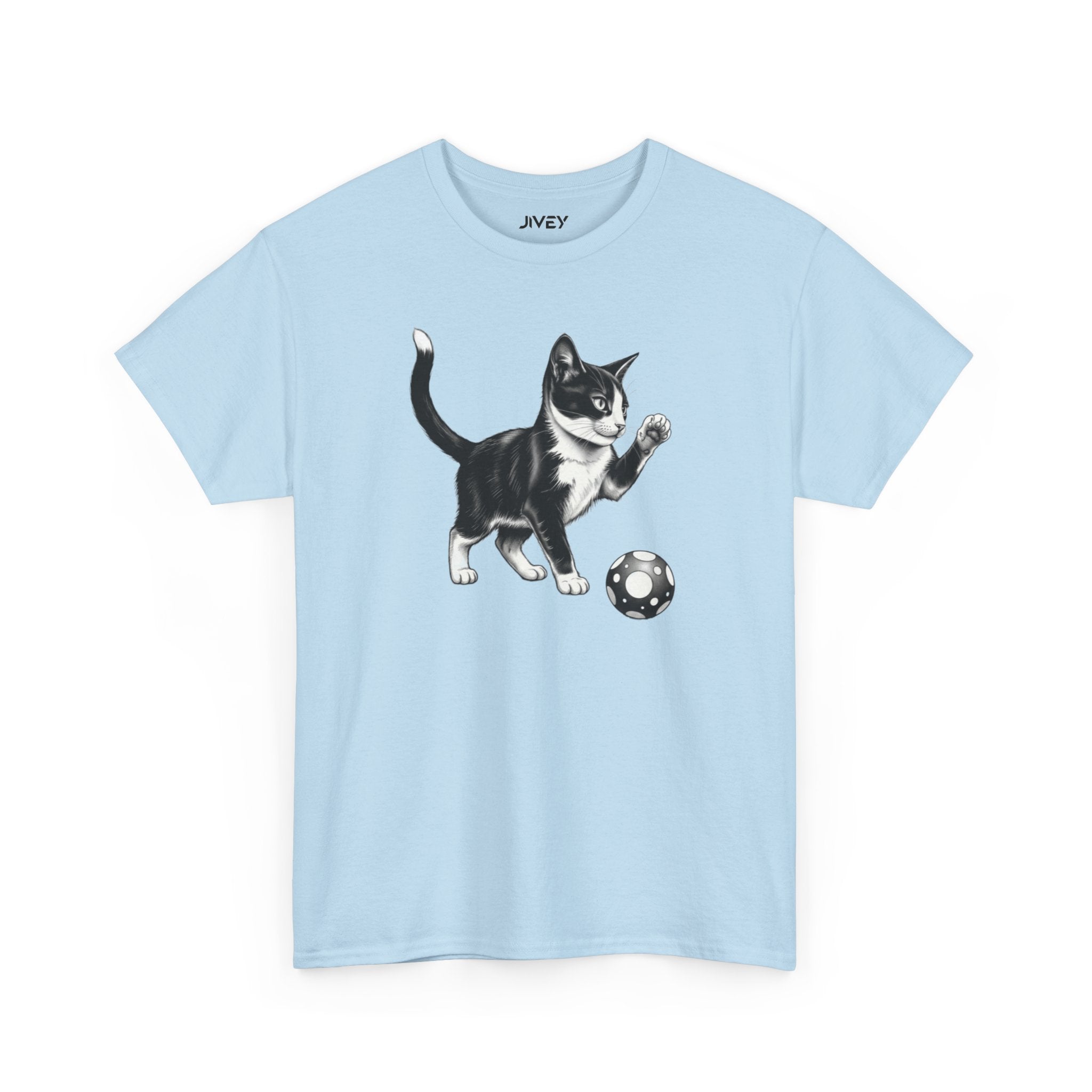 Cute Kitten Chasing Ball Sketch Art Unisex Heavy Cotton Tee