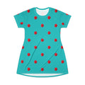 Red Rose Blooms Teal T-Shirt Dress