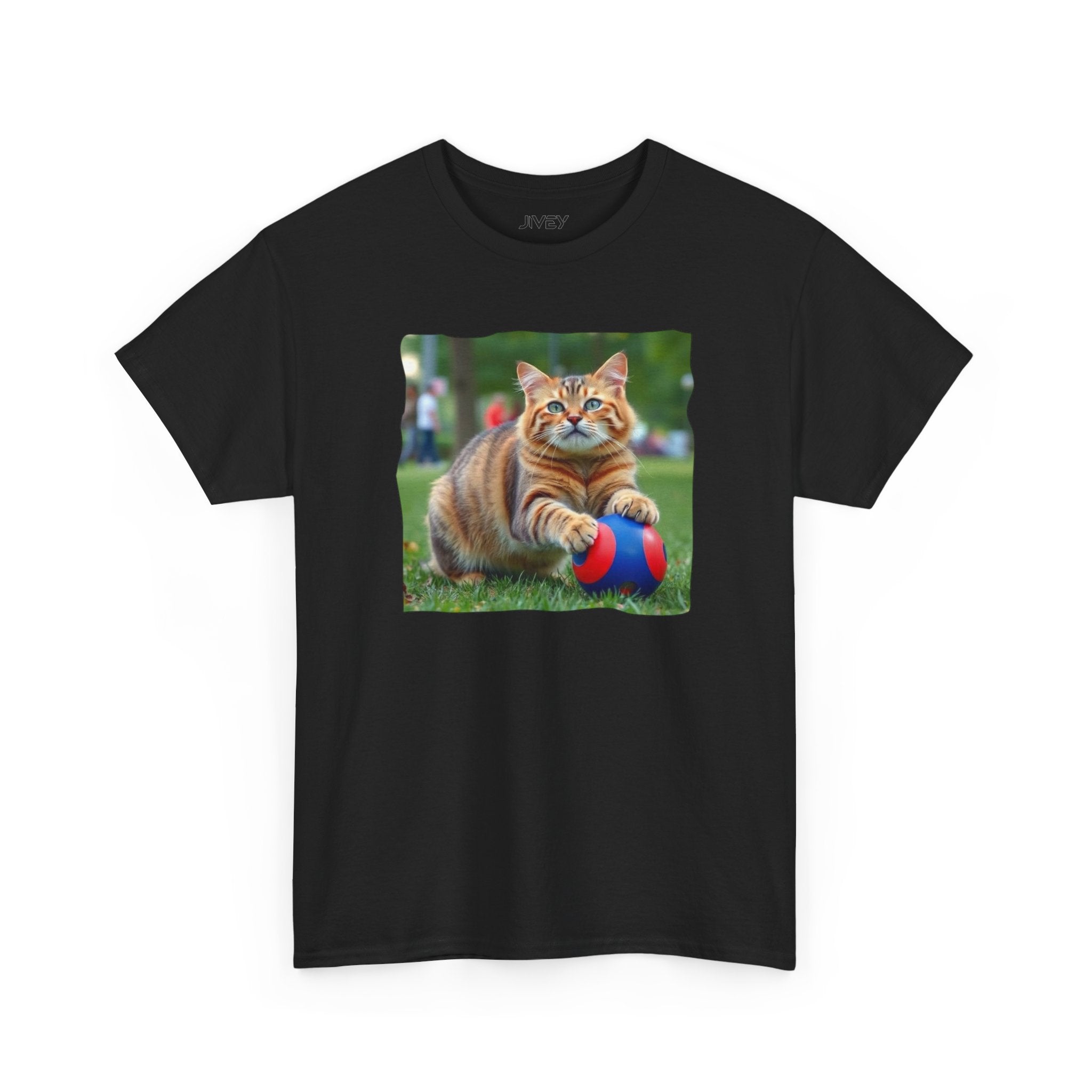 Tabby Cat Playing Ball Portrait Unisex Heavy Cotton Tee