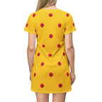 Red Rose Blooms Gold T-Shirt Dress