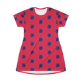 Blue Orchid Blooms Burgundy T-Shirt Dress