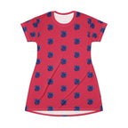 Blue Orchid Blooms Burgundy T-Shirt Dress