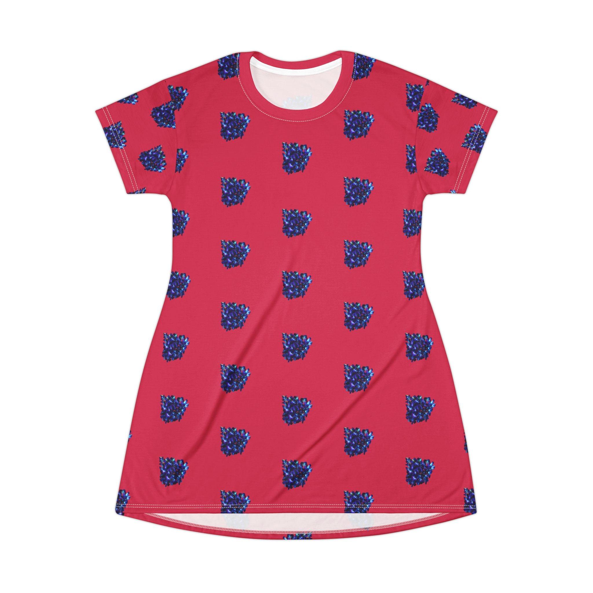 Blue Orchid Blooms Burgundy T-Shirt Dress