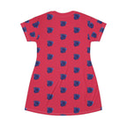Blue Orchid Blooms Burgundy T-Shirt Dress