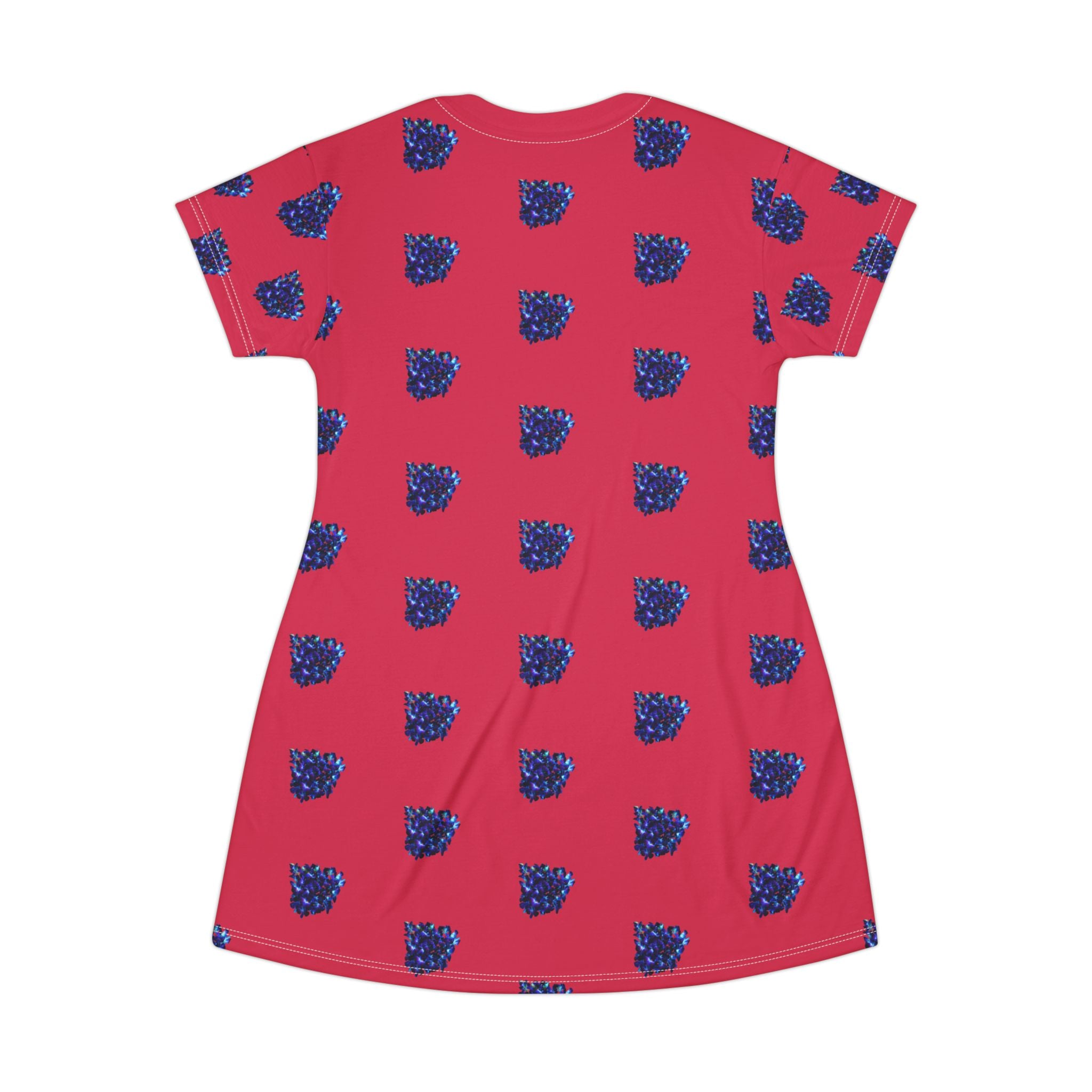 Blue Orchid Blooms Burgundy T-Shirt Dress