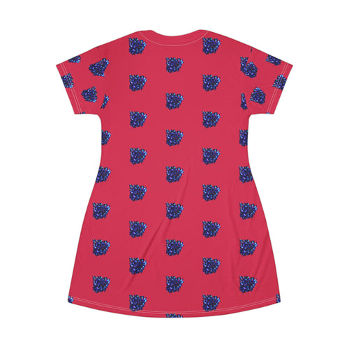 Blue Orchid Blooms Burgundy T-Shirt Dress