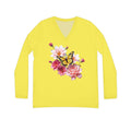 Flowers Bloom Butterflies Dance V-neck Lemon Yellow Shirt