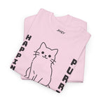 Happy Cat Single Line Pet Art Style Heavy Cotton Tee