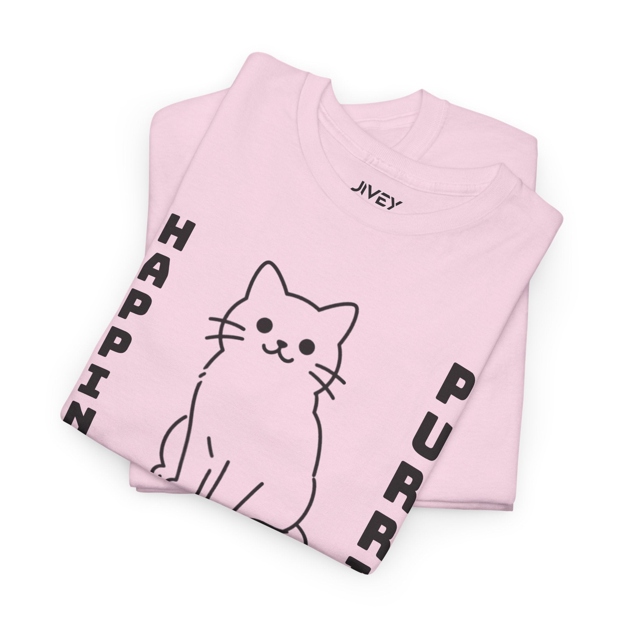 Happy Cat Single Line Pet Art Style Heavy Cotton Tee
