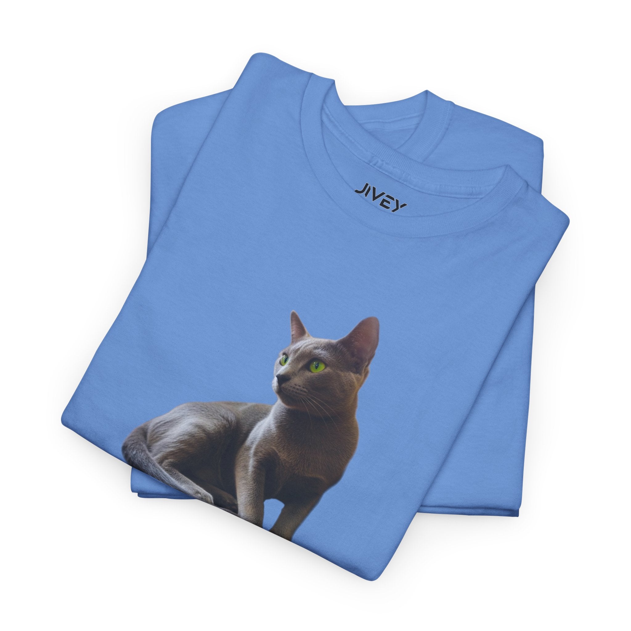 Russian Green Eyes Grey Skin Cat Heavy Cotton Tee