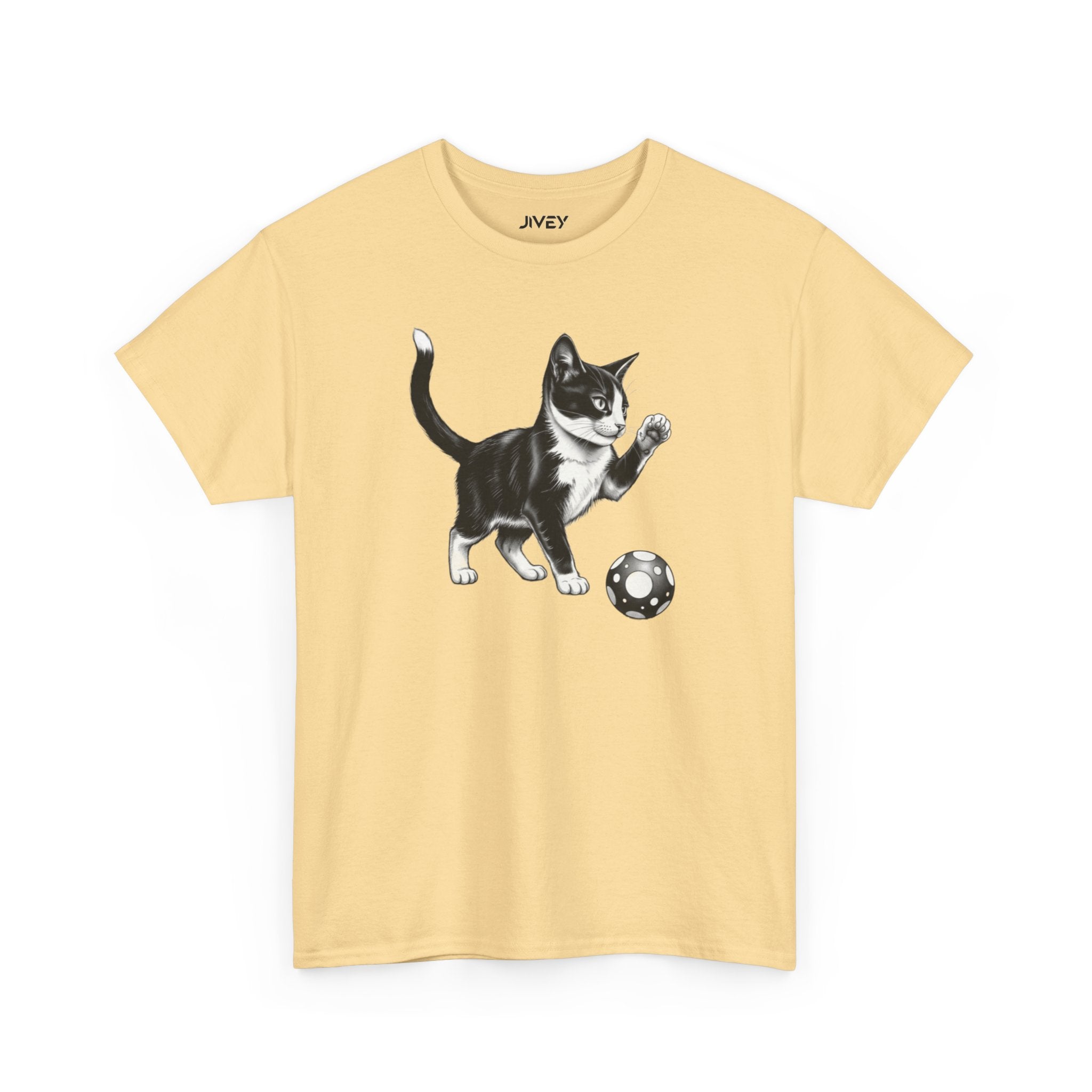 Cute Kitten Chasing Ball Sketch Art Unisex Heavy Cotton Tee