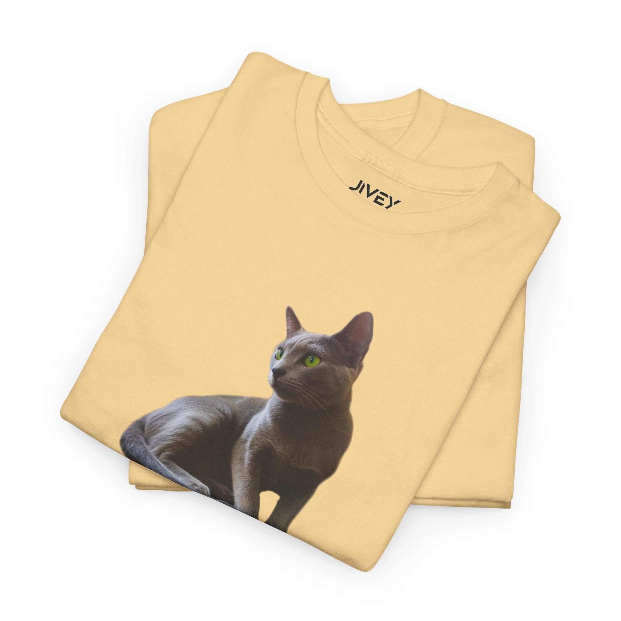 Russian Green Eyes Grey Skin Cat Heavy Cotton Tee
