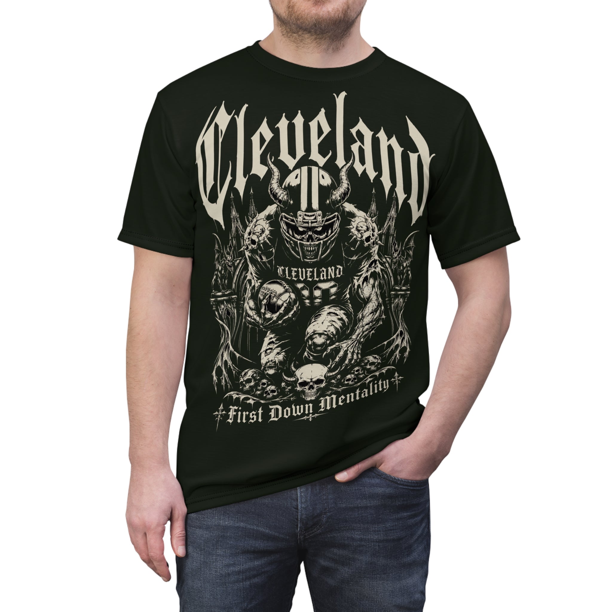 Cleveland First Down Football  Gothic Mega Tee