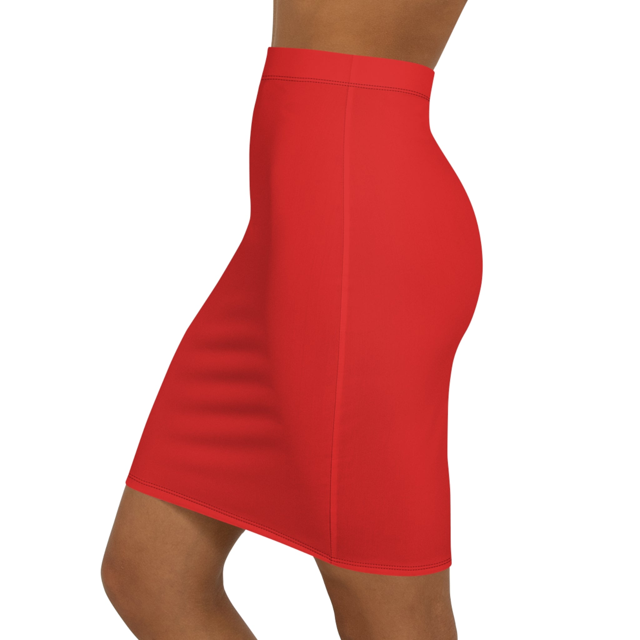 JIVEY Eminent Vibrant Slim-fit Mid-waist Red Pencil Skirt